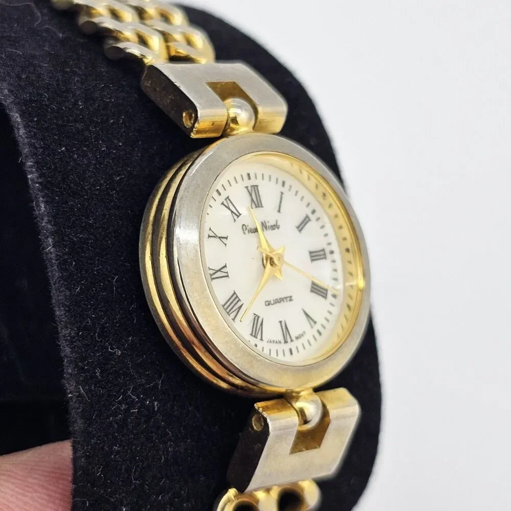 VTG Pierre Nicol Women‎ Watch 22MM Cream Dial Gold Chain Bands 6